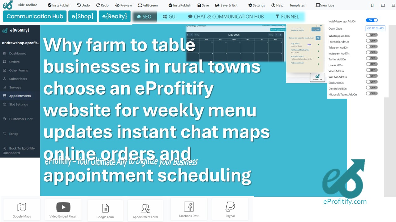 Why farm to table businesses in rural towns choose an eProfitify website for weekly menu updates instant chat maps online orders and appointment scheduling